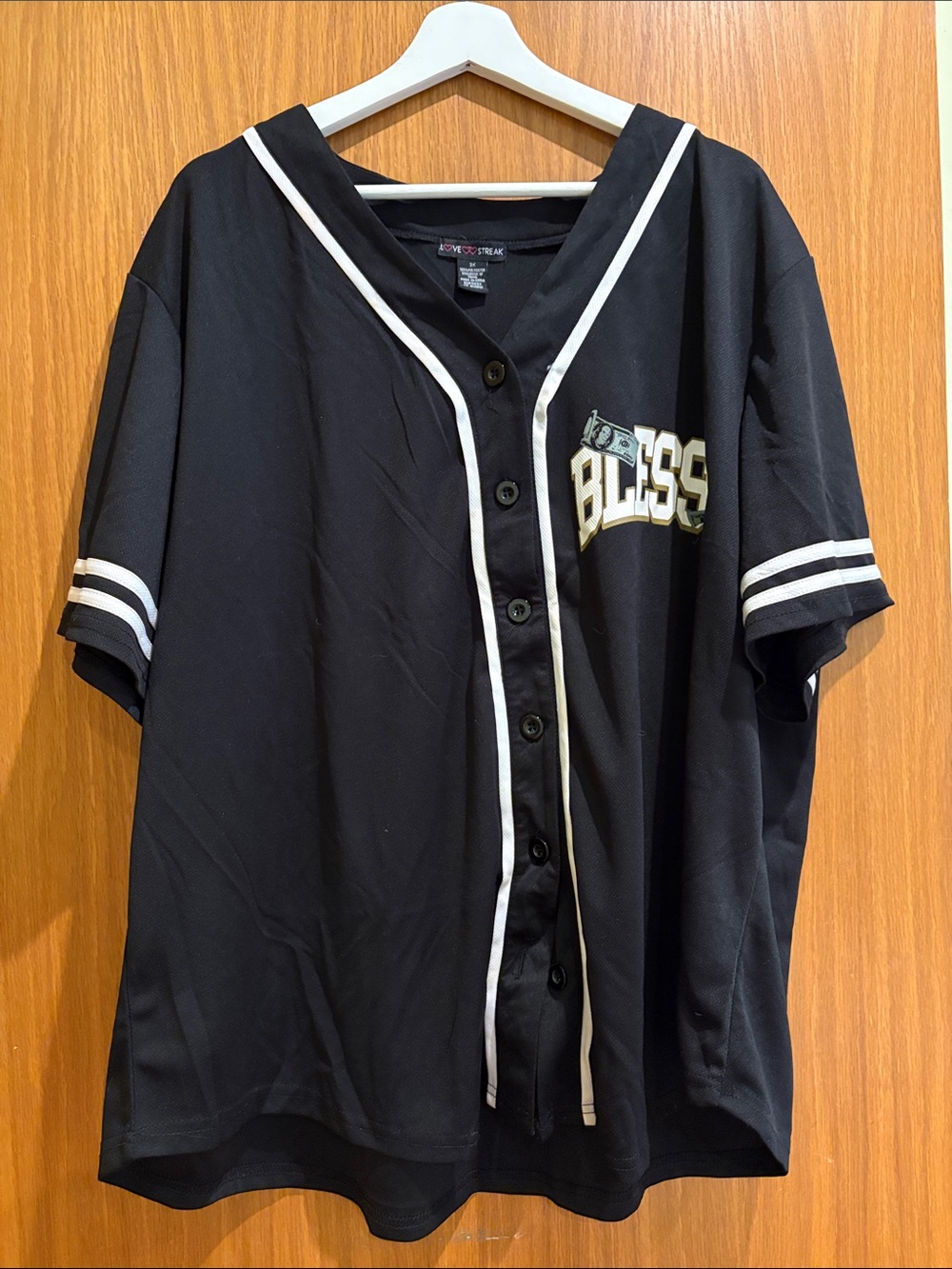 Black 'Blessed' Baseball-Style Button-Up Jersey